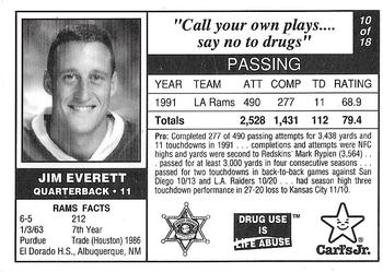 1992 Carl's Jr. Los Angeles Rams Police #10 Jim Everett Back