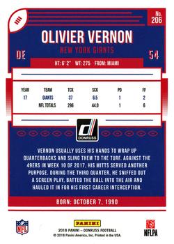 2018 Donruss #206 Olivier Vernon Back