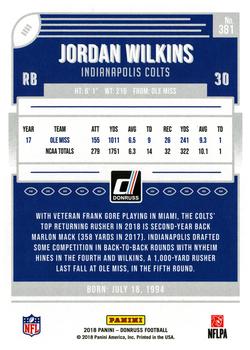 2018 Donruss #381 Jordan Wilkins Back