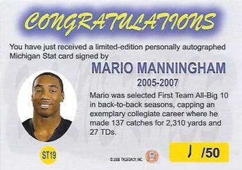 2002 TK Legacy Michigan Wolverines - M-Stat Autographs #ST19 Mario Manningham Back