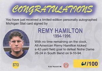 2002 TK Legacy Michigan Wolverines - M-Stat Autographs #ST13 Remy Hamilton Back