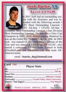2012 JOGO CFLPA Pro Players #166 Josh Burke Back