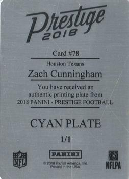 2018 Panini Prestige - Printing Plates Cyan #78 Zach Cunningham Back