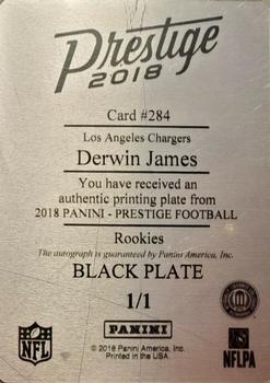 2018 Panini Prestige - Rookie Signatures Printing Plates Black #284 Derwin James Back