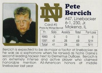 1992 Notre Dame Fighting Irish #5 Pete Bercich Back