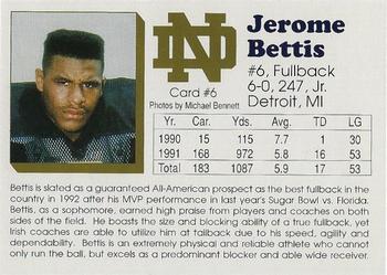 1992 Notre Dame Fighting Irish #6 Jerome Bettis Back