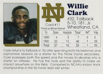 1992 Notre Dame Fighting Irish #11 Willie Clark Back