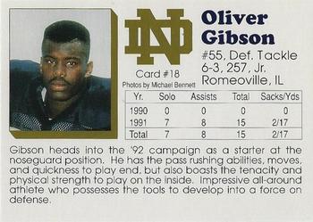 1992 Notre Dame Fighting Irish #18 Oliver Gibson Back