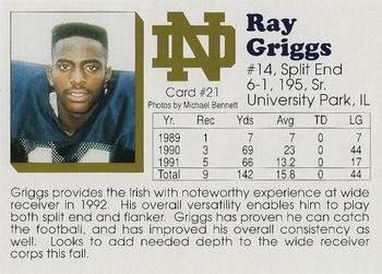 1992 Notre Dame Fighting Irish #21 Ray Griggs Back