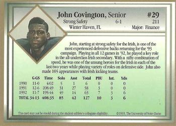 1993 Notre Dame Fighting Irish #NNO John Covington Back