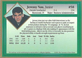 1993 Notre Dame Fighting Irish #NNO Jeremy Nau Back