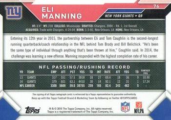 2015 Topps Take It to the House - Take to House Auto #76 Eli Manning Back