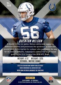 2018 Panini XR #101 Quenton Nelson Back