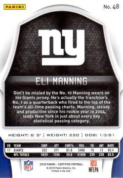2018 Panini Certified - Mirror Gold #48 Eli Manning Back