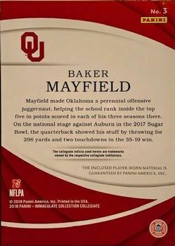 2018 Panini Immaculate Collection Collegiate - Immaculate Chin Snap #3 Baker Mayfield Back