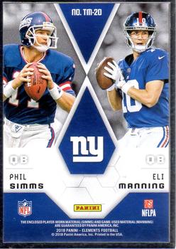 2018 Panini Elements - Transitions Materials #TM-20 Eli Manning / Phil Simms Back