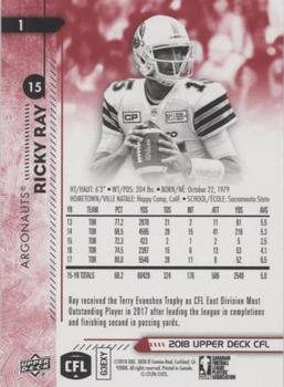 2018 Upper Deck CFL - Red #1 Ricky Ray Back