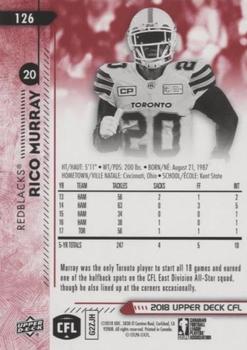 2018 Upper Deck CFL - Red #126 Rico Murray Back