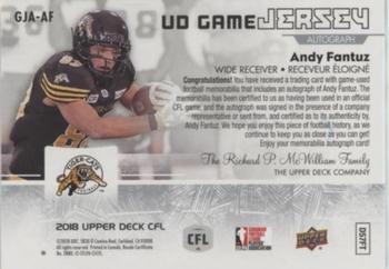 2018 Upper Deck CFL - UD Game Jersey Autograph #GJA-AF Andy Fantuz Back