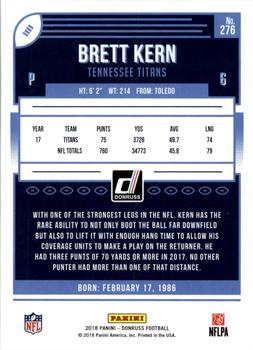 2018 Donruss - Jersey Number #276 Brett Kern Back
