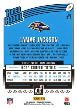 2018 Donruss - Jersey Number #317 Lamar Jackson Back