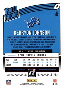 2018 Donruss - Jersey Number #320 Kerryon Johnson Back