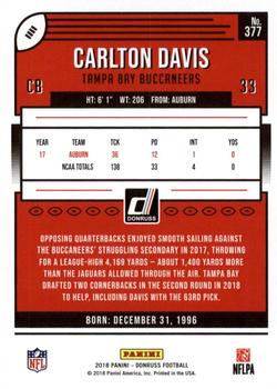 2018 Donruss - Press Proof Black #377 Carlton Davis Back