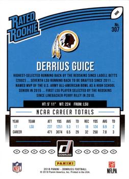 2018 Donruss - Press Proof Red #307 Derrius Guice Back
