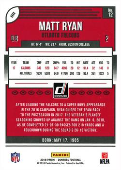 2018 Donruss - Season Stat Line #12 Matt Ryan Back