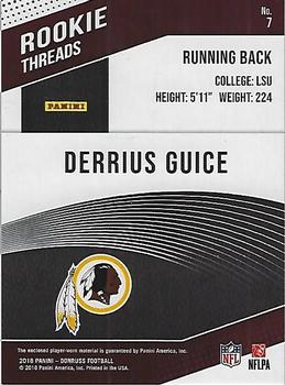 2018 Donruss - Rookie Threads #7 Derrius Guice Back
