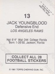 1981 Topps Red Border Stickers #13 Jack Youngblood Back