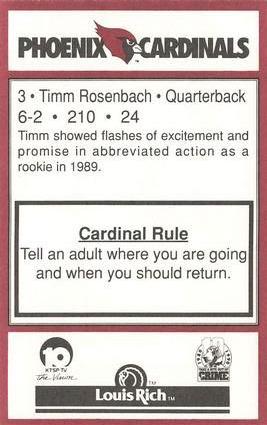 1990 Phoenix Cardinals Police #NNO Timm Rosenbach Back