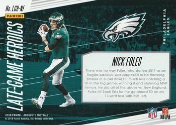 2018 Panini Absolute - Late Game Heroics Spectrum Gold #LGH-NF Nick Foles Back