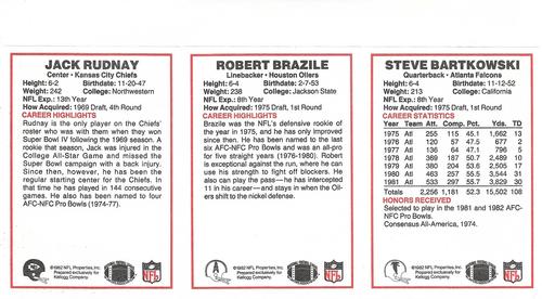 1982 Kellogg's - Panels #NNO Steve Bartkowski / Robert Brazile / Jack Rudnay Back