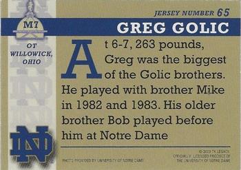 2003-09 TK Legacy Notre Dame Fighting Irish #M7 Greg Golic Back