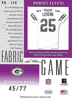 2001 Leaf Certified Materials - Fabric of the Game Gold #FG-119 Dorsey Levens Back