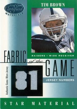 2001 Leaf Certified Materials - Fabric of the Game Platinum Blue #FG-107 Tim Brown Front