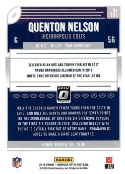 2018 Donruss Optic #101 Quenton Nelson Back