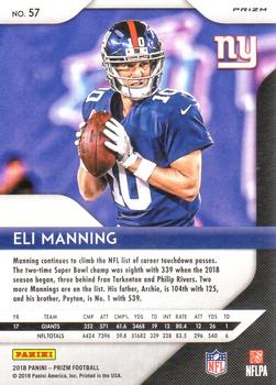 2018 Panini Prizm - Prizm Blue #57 Eli Manning Back