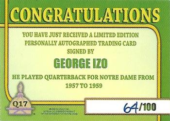 2003-09 TK Legacy Notre Dame Fighting Irish - QB Club Autographs #QB17 George Izo Back