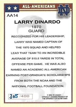 2003-09 TK Legacy Notre Dame Fighting Irish - All-American #AA14 Larry DiNardo Back