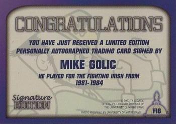 2003-09 TK Legacy Notre Dame Fighting Irish - Fighting Irish Signature Edition #FI6 Mike Golic Back