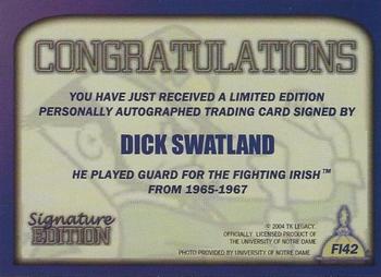 2003-09 TK Legacy Notre Dame Fighting Irish - Fighting Irish Signature Edition #FI42 Dick Swatland Back