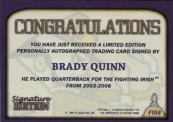2003-09 TK Legacy Notre Dame Fighting Irish - Fighting Irish Signature Edition #FI58 Brady Quinn Back