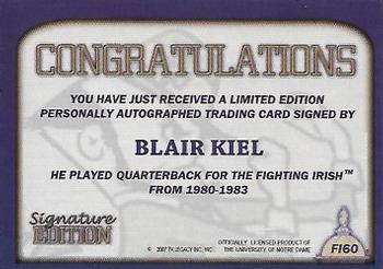 2003-09 TK Legacy Notre Dame Fighting Irish - Fighting Irish Signature Edition #FI60 Blair Kiel Back