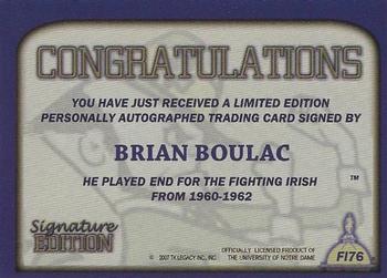 2003-09 TK Legacy Notre Dame Fighting Irish - Fighting Irish Signature Edition #FI76 Brian Boulac Back