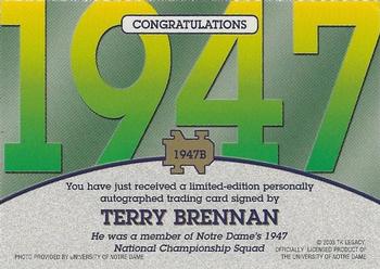 2003-09 TK Legacy Notre Dame Fighting Irish - National Championship Autographs #1947B Terry Brennan Back