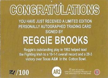 2003-09 TK Legacy Notre Dame Fighting Irish - Historical Archives Autographs #AR2 Reggie Brooks Back