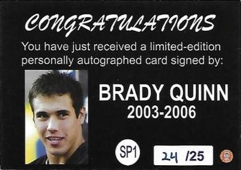 2003-09 TK Legacy Notre Dame Fighting Irish - Silver Signature Autographs #SP1 Brady Quinn Back
