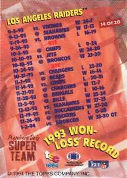 1994 Stadium Club - Super Teams Members Only #14 Los Angeles Raiders Back